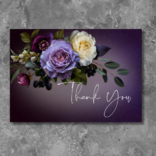 Dark Moody Purple & Lavender Floral Modern Thank You Card