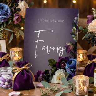 Dark Moody Purple Lavender Floral Wedding Favors Pedestal Sign