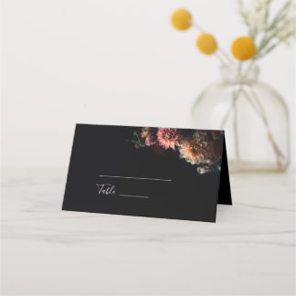 Dark Moody Realistic Flowers Wedding Place Card