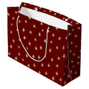 Dark Moody Red Gold Stars Pattern  Large Gift Bag