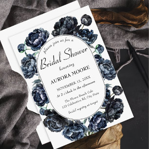 Dark Moody Romantic Blue Floral Wedding Invitation