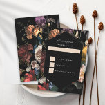 Dark Moody Romantic Floral Dutch Painterly RSVP Invitation<br><div class="desc">Black hexagon shape as the body over dark jewel toned florals inspired by dutch masters on the back. Customize the background color on the front and the back. All of the text is editable.</div>