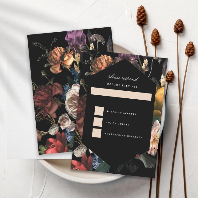 Dark Moody Romantic Floral Dutch Painterly RSVP Invitation (Creator Uploaded)