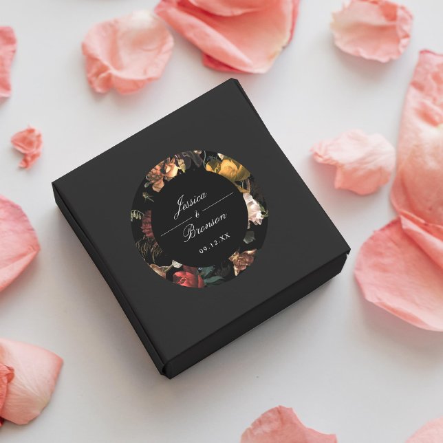 Dark Moody Romantic Floral Dutch Painterly Wedding Classic Round Sticker (Creator Uploaded)