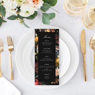 Dark Moody Romantic Floral Dutch Painterly Wedding Menu