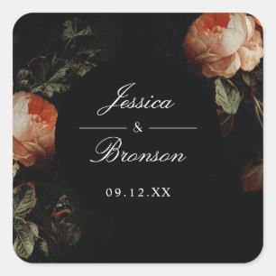 Dark Moody Romantic Floral Dutch Painterly Wedding Square Sticker