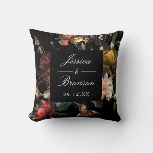 Dark Moody Romantic Floral Dutch Painterly Wedding Throw Pillow