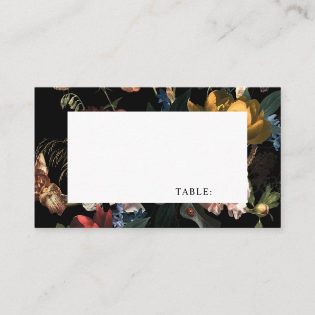 Dark Moody Romantic Floral Dutch Place Card (Front)