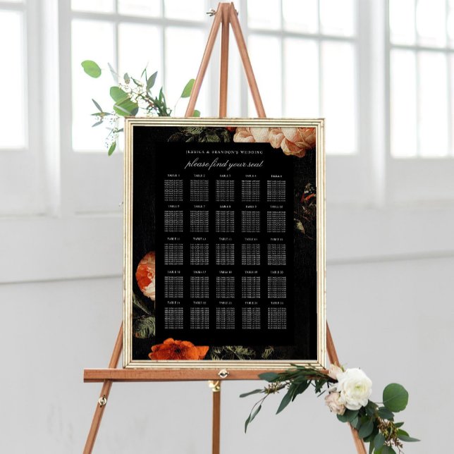 Dark Moody Romantic Floral Dutch Wedding Seating Poster (Creator Uploaded)
