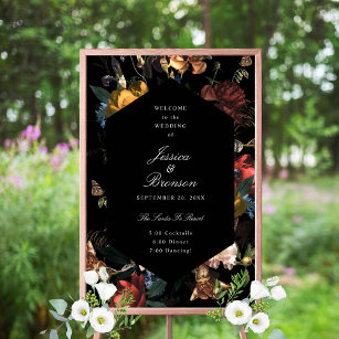 Dark Moody Romantic Floral Dutch Wedding Welcome Poster