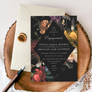 Dark Moody Romantic Floral Engagement Party Invitation