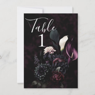 Dark Moody Romantic Floral Mariage Numéro de table