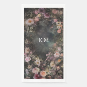 Dark Moody Romantic Floral Monogram Wedding Napkin