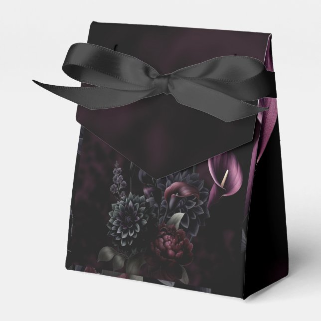 Dark Moody Romantic Floral Wedding Favour Favor Box (Front Side)