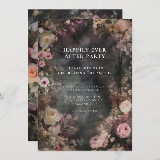 Dark Moody Romantic Floral Wedding Reception Invitation (Front/Back)
