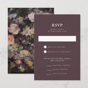 Dark Moody Romantic Floral Wedding Reception RSVP Card