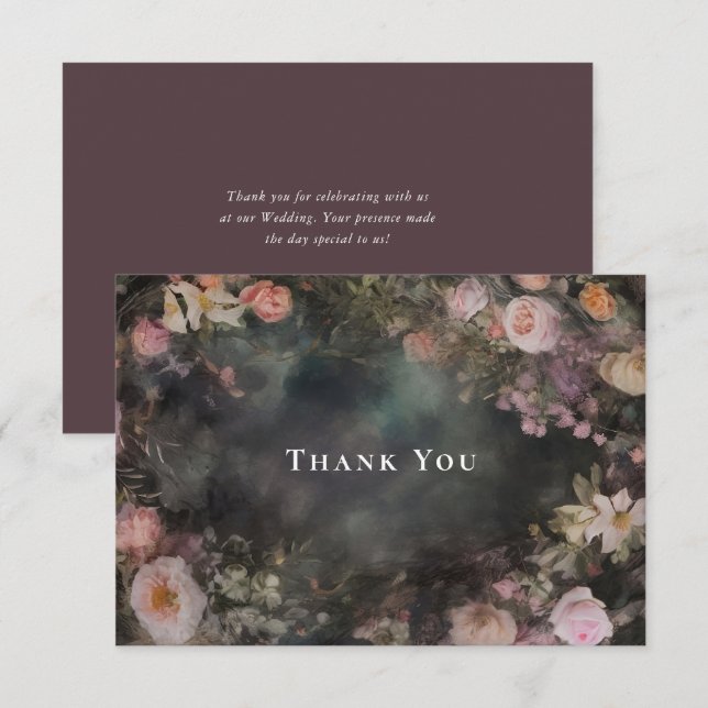 Dark Moody Romantic Floral Wedding Thank You (Front/Back)