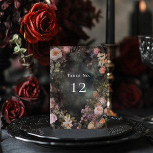 Dark Moody Romantic Floral Wedding Welcome  Table Number