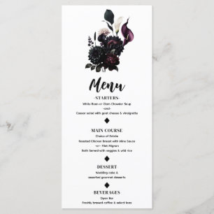 Dark Moody Romantic Floral White Wedding Menu