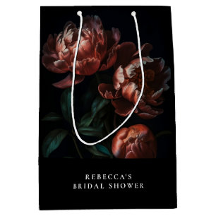 Dark Moody Romantic Florals Bridal Shower Medium Gift Bag