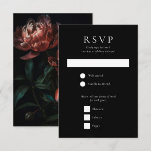Dark Moody Romantic Gothic Flowers Wedding RSVP Card