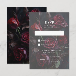 Dark Moody Romantic Roses Wedding Meal Choice RSVP Card