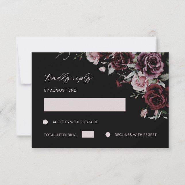 Dark Moody Romantic Watercolor Roses RSVP Card (Front)