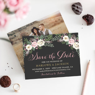 Dark Moody Rose Pink Floral Wedding Save The Date