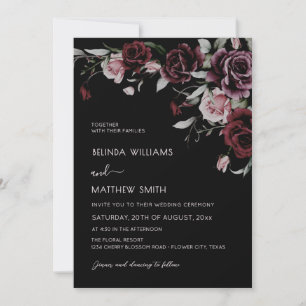 Dark Moody Roses Black Background   Photo Wedding Invitation