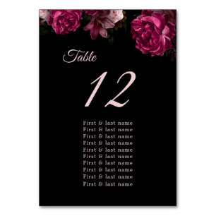  Dark Moody Roses Floral Wedding Seating Chart Table Number