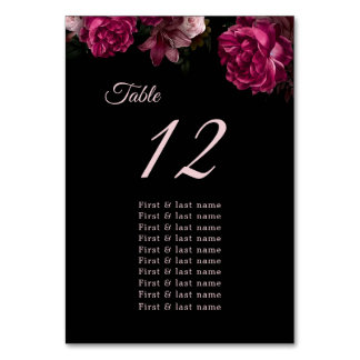  Dark Moody Roses Floral Wedding Seating Chart Table Number