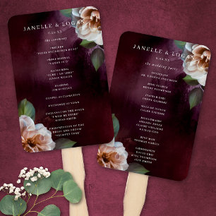 Dark + Moody Rustic Floral Wedding Program Hand Fan