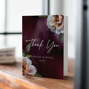 Dark + Moody Rustic Floral Wedding Thank You Card