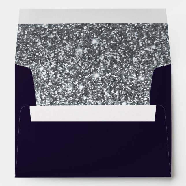 Dark Moody Trees Glitter Silver Navy Blue Winter  Envelope (Back (Bottom))