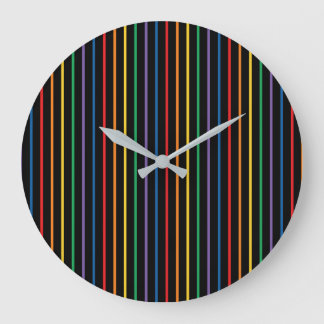 Dark Moody Vertical Striped Lines Graphic Art Large Clock