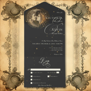 Dark Moody Victorian Kissing Moon & Sun Dinner All In One Invitation