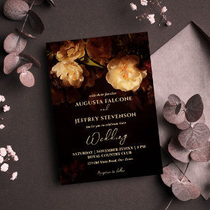 Dark moody vintage elegant all in one wedding invitation