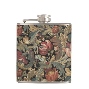 Dark Moody Vintage Floral Botanical Pattern Hip Flask