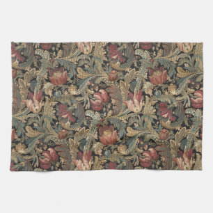 Dark Moody Vintage Floral Botanical Pattern Kitchen Towel