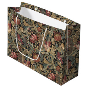 Dark Moody Vintage Floral Botanical Pattern Large Gift Bag