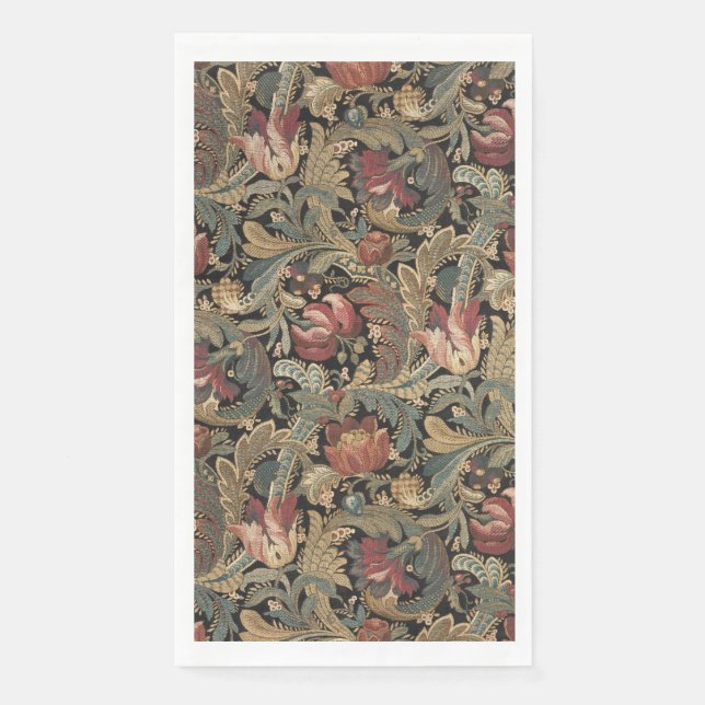 Dark Moody Vintage Floral Botanical Pattern Napkin (Front)