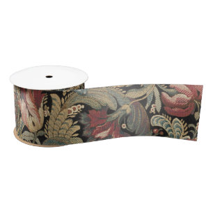Dark Moody Vintage Floral Botanical Pattern Satin Ribbon