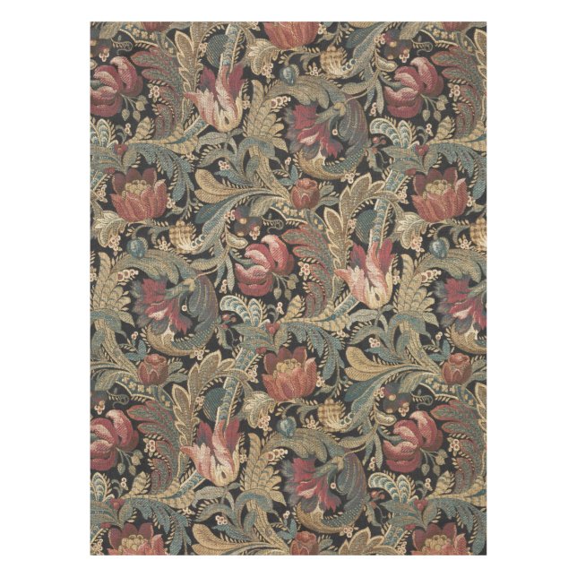 Dark Moody Vintage Floral Botanical Pattern Tablecloth (Front)