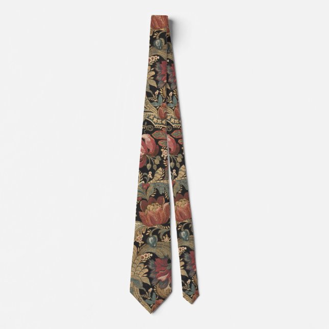 Dark Moody Vintage Floral Botanical Pattern Tie (Front)