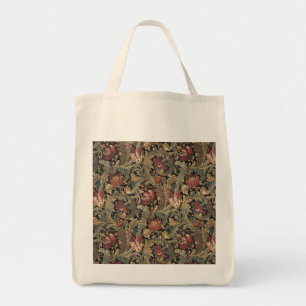 Dark Moody Vintage Floral Botanical Pattern Tote Bag