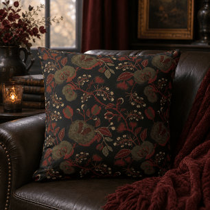Dark Moody Vintage Floral Gothic Cottage Throw Pillow