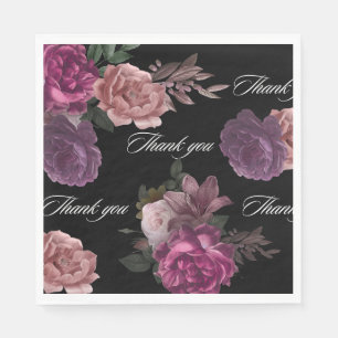 Dark moody watercolor floral black Bridal Shower  Napkin