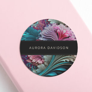 Dark moody watercolor floral black Personalized Classic Round Sticker