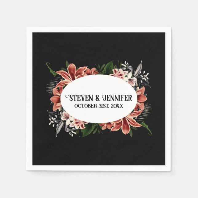 Dark & Moody Wedding Napkins Personalized Names (Front)