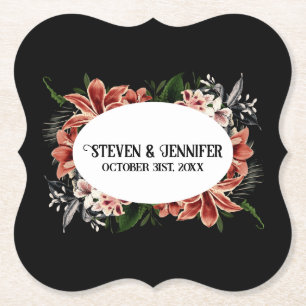 Dark & Moody Wedding Personalized Names Paper Coaster